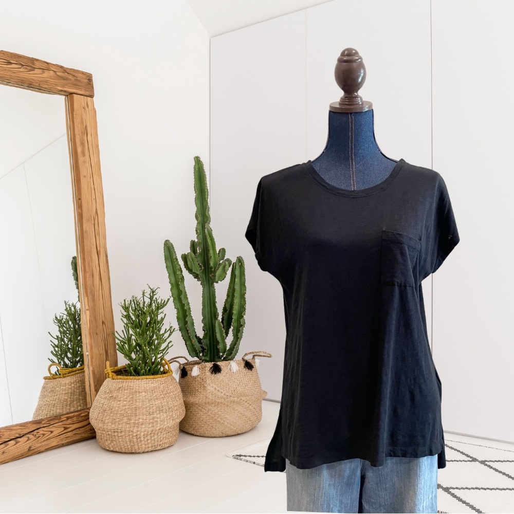 Liverpool Cap Sleeve High Low Hem Chest Pocket Tee
